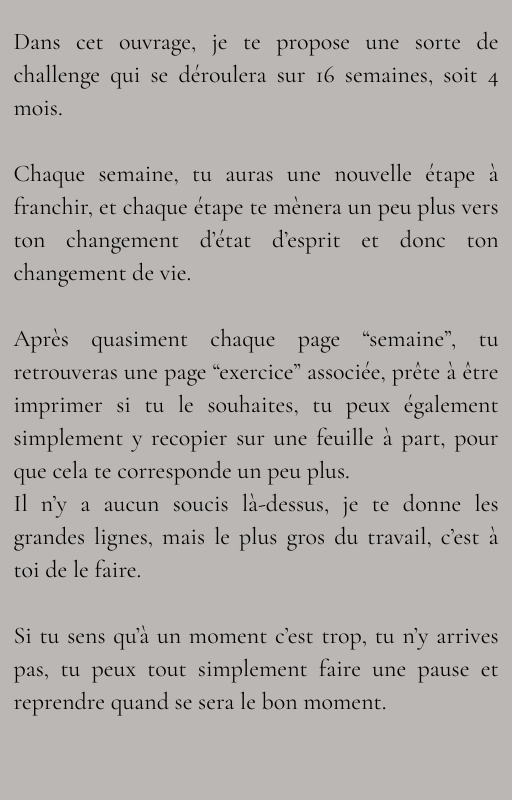 Challenge - 4 mois pour une nouvelle vie